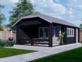 Interflex Blockhütte Krüppelwalmdach W4x3+3A - gestrichen Foto von Interflex Blockhütte Krüppelwalmdach W4x3+3A - gestrichen