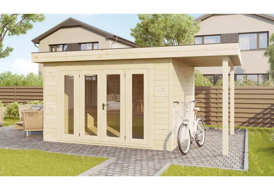 SmartShed tuinhuis met overkapping Isidro 400x500 cm Foto van SmartShed tuinhuis met overkapping Isidro 400x500 cm