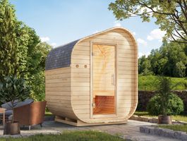 Karibu 112 Asymmetrisch 1 barrelsauna Foto van Karibu 112 Asymmetrisch 1 barrelsauna