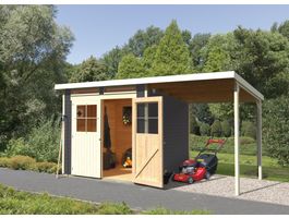 Foto von Karibu 83233 Glücksburg 4 Gartenhaus mit Anbaudach - Terragrau