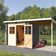 Karibu Glücksburg 4 Gartenhaus mit Anbaudach 190 cm - Terragrau (83233)