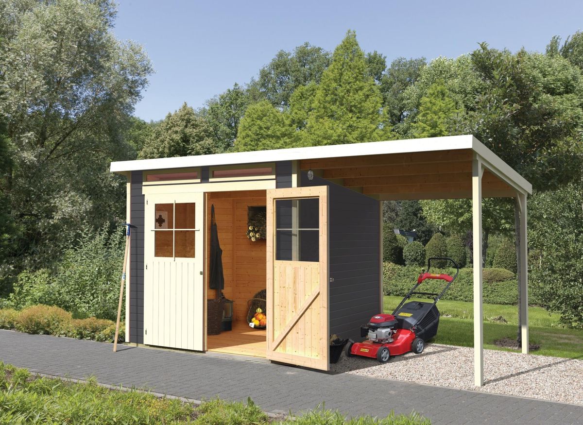 Karibu 83233 Glücksburg 4 tuinhuis met overkapping - terragrijs