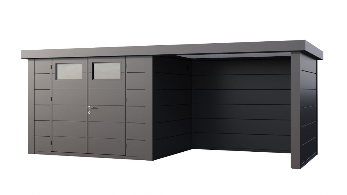 Telluria Classico 3024 metalen tuinhuis met overkapping rechts