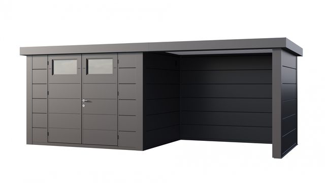 Telluria Classico 3024 metalen tuinhuis met overkapping rechts