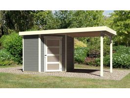 Foto von Karibu 77739 Schwandorf 3 Gartenhaus mit Anbaudach - Terragrau