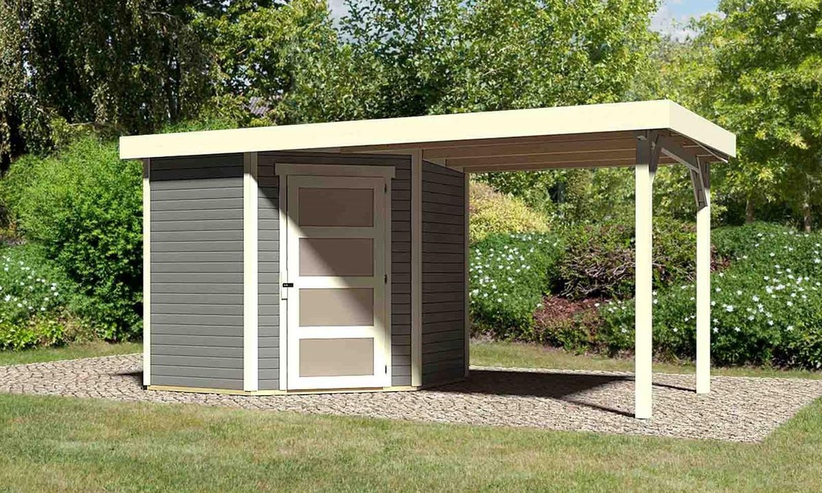 Karibu 77739 Schwandorf 3 Gartenhaus mit Anbaudach - Terragrau