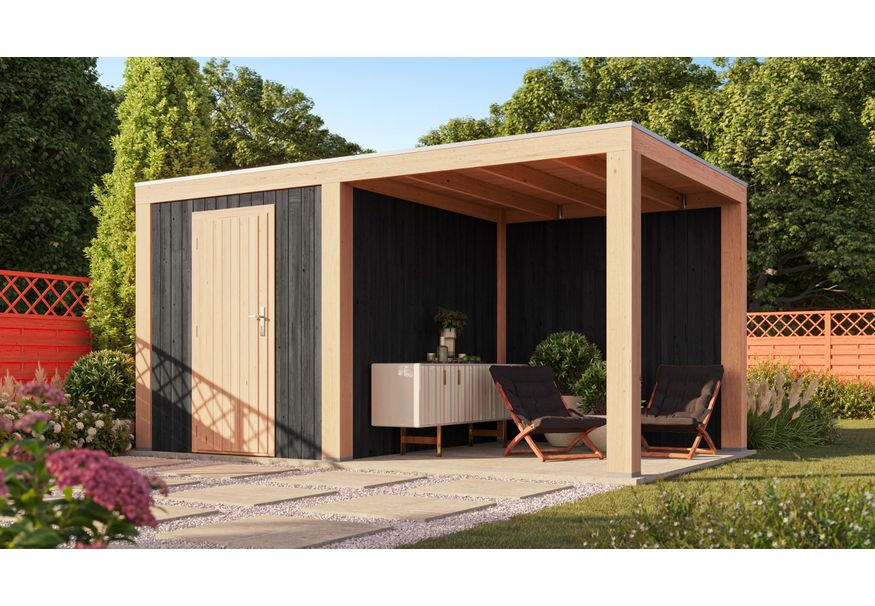 WoodAcademy Gartenhaus mit Überdachung Robijn Excellent nero 500x300 cm Foto von WoodAcademy Gartenhaus mit Überdachung Robijn Excellent nero 500x300 cm