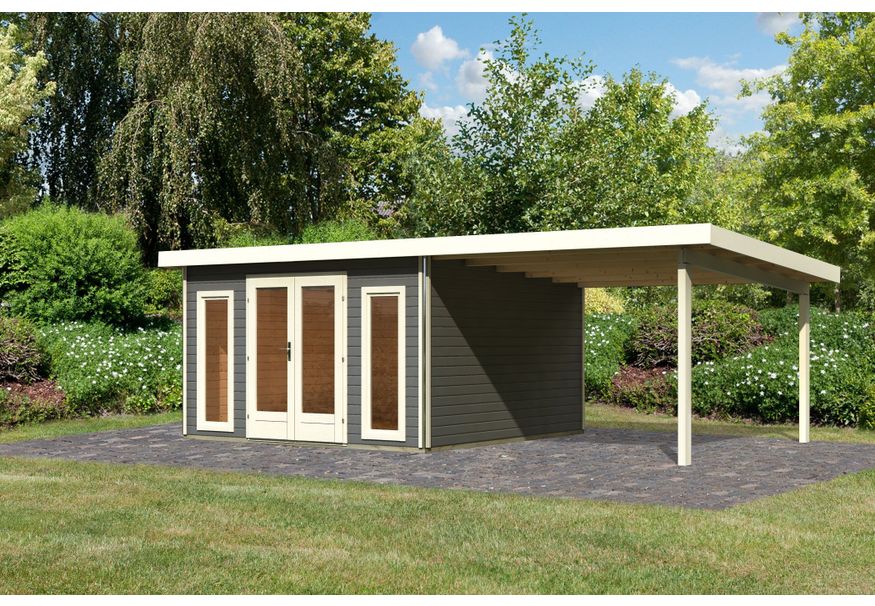 Karibu Radeburg 3 tuinhuis met overkapping 330 cm - terragrijs (31487) Foto van Karibu Radeburg 3 tuinhuis met overkapping 330 cm - terragrijs (31487)