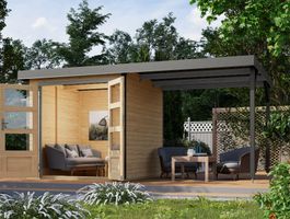 Foto van Karibu 12338 Jupiter 2 tuinhuis met overkapping - vuren|grijsaluminium