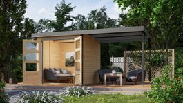 Karibu 12338 Jupiter 2 tuinhuis met overkapping - vuren|grijsaluminium Foto van Karibu 12338 Jupiter 2 tuinhuis met overkapping - vuren|grijsaluminium