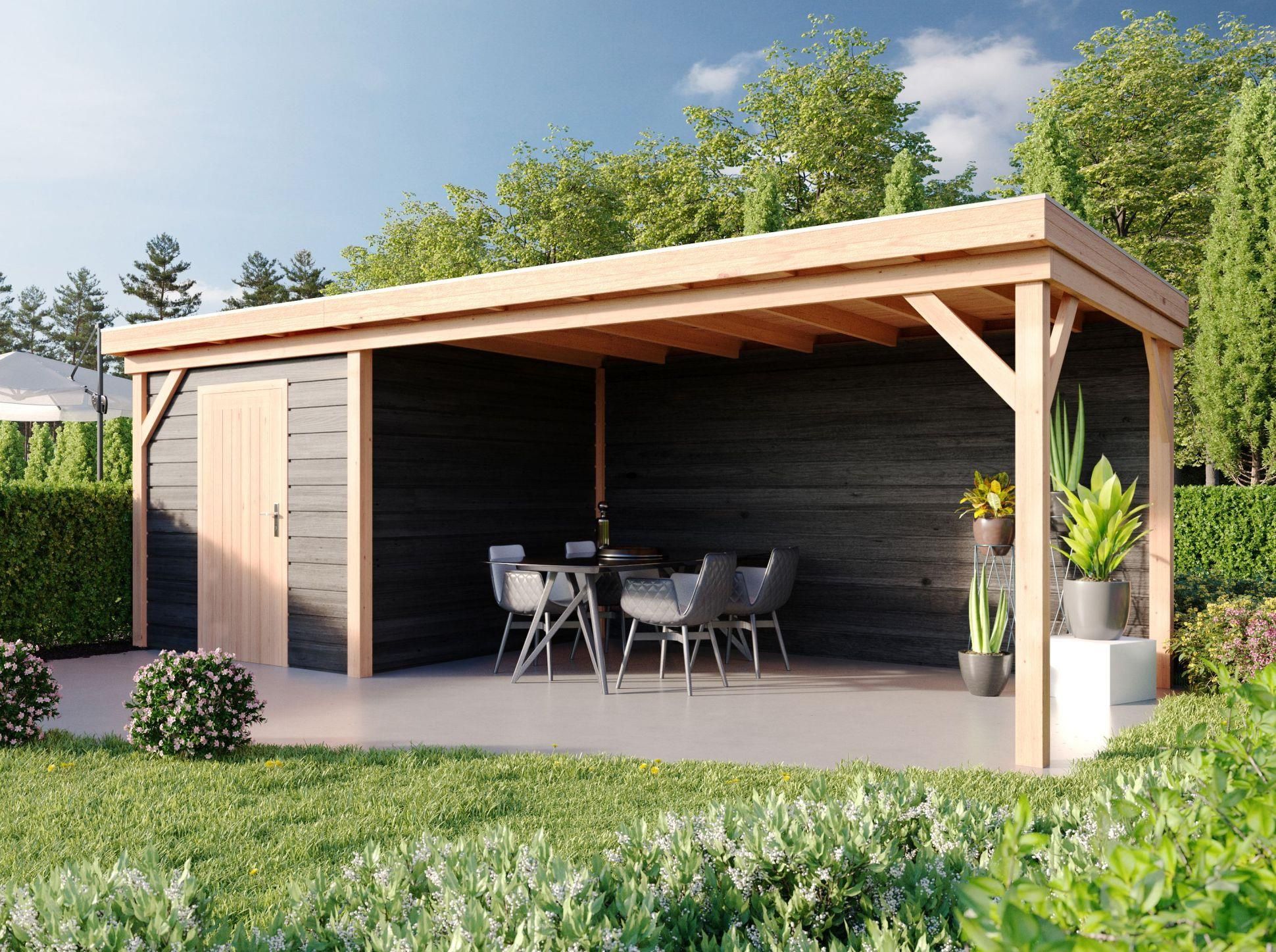 Foto von WoodAcademy Gartenhaus mit Terrasse Bristol nero 800x400 cm