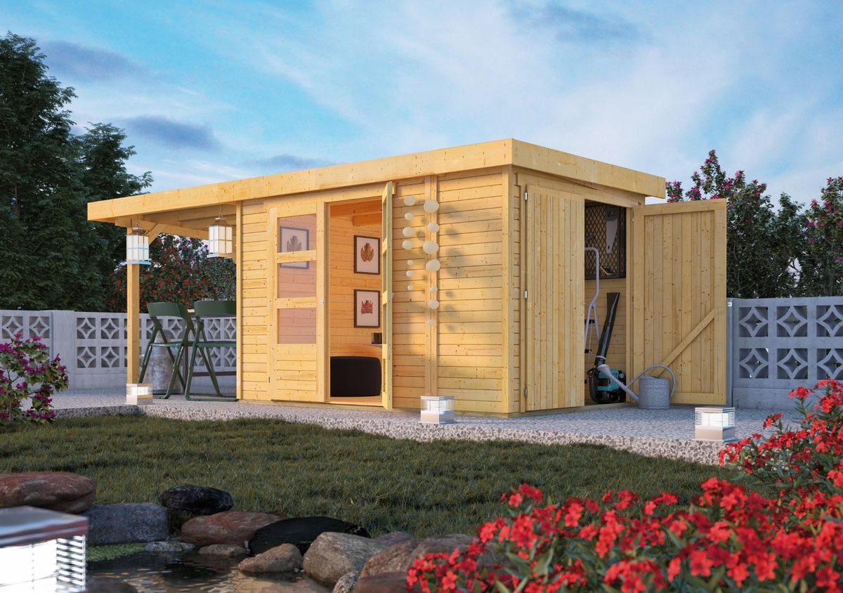 Karibu 82956 Retola 3 Gartenhaus mit Anbaudach