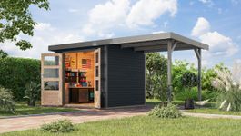 Foto van Karibu 12363 Jupiter 3 tuinhuis met overkapping - antraciet|grijsaluminium
