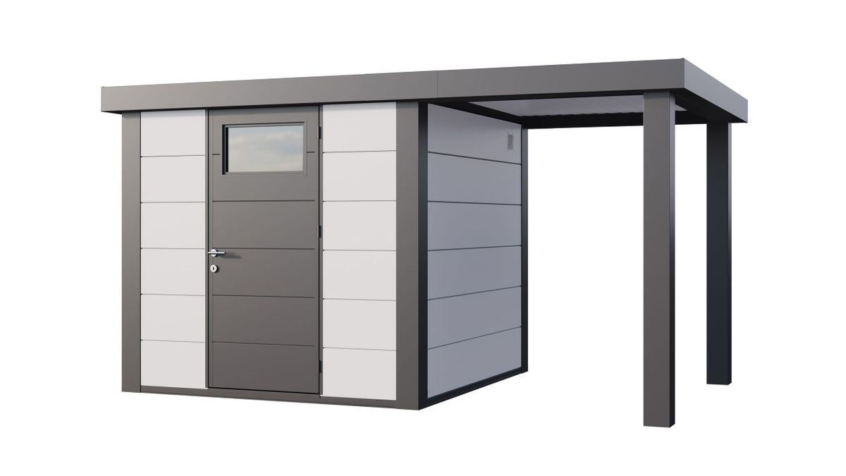 Telluria Classico 2424 metalen tuinhuis met overkapping rechts