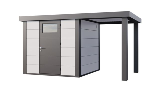 Telluria Eleganto 2424 metalen tuinhuis met overkapping rechts - wit