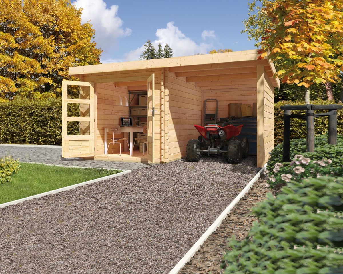 Karibu 73314 Bastrup 2 Gartenhaus mit Anbaudach