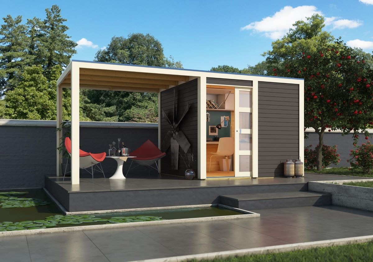 Karibu 79848 Qubic 1 Gartenhaus mit Anbaudach - Terragrau