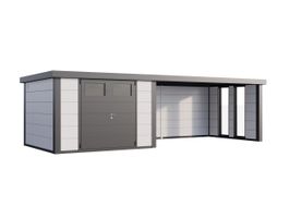 Telluria Classico 3030 metalen tuinhuis met lounge XL rechts Foto van Telluria Classico 3030 metalen tuinhuis met lounge XL rechts