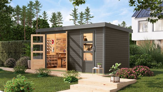 Karibu 12493 Merkur tuinhuis - terragrijs|grijsaluminium