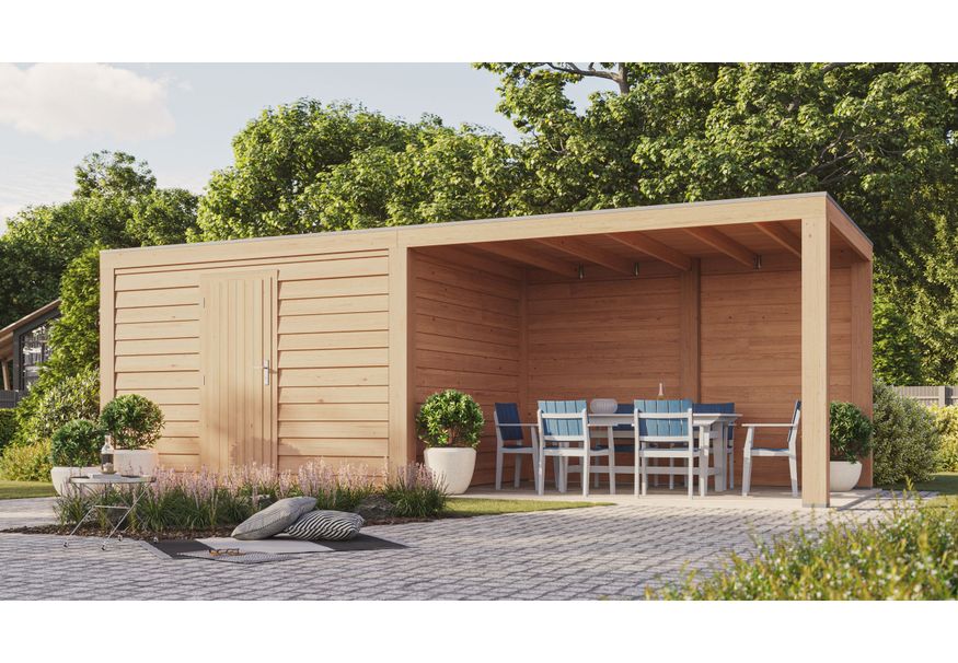 WoodAcademy tuinhuis met overkapping Nefriet Excellent 780x300 cm Foto van WoodAcademy tuinhuis met overkapping Nefriet Excellent 780x300 cm