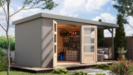 Foto van Karibu 12401 Jupiter 4 tuinhuis met overkapping - watergrijs|grijsaluminium