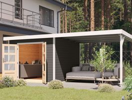 Foto van Karibu 97909 Pluto 6 tuinhuis met overkapping - terragrijs|wit