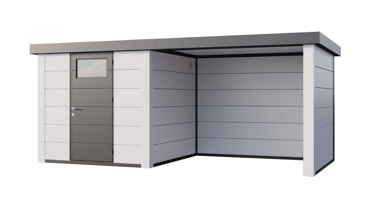 Telluria Classico 2424 metalen tuinhuis met overkapping rechts