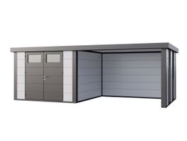 Telluria Classico 3030 metalen tuinhuis met lounge Large rechts Foto van Telluria Classico 3030 metalen tuinhuis met lounge Large rechts