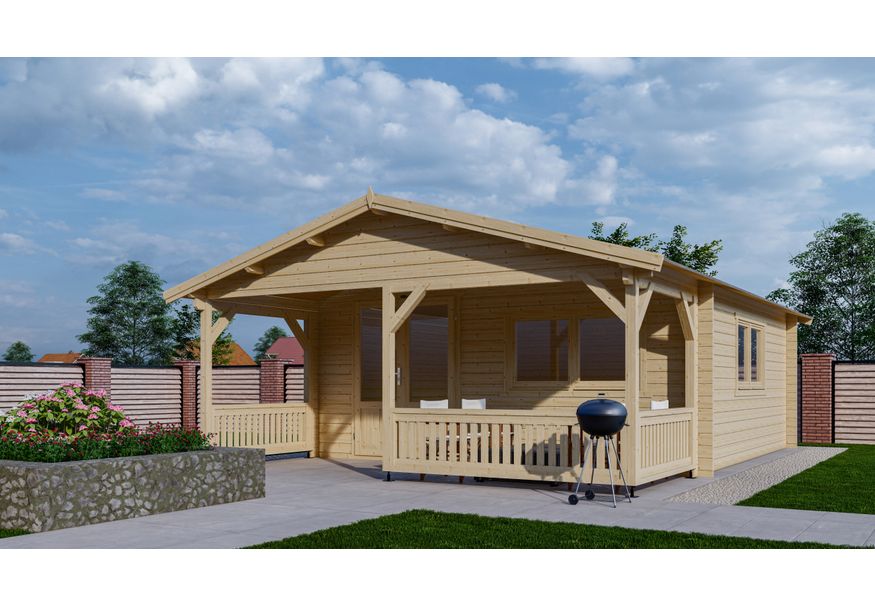 Interflex blokhut met veranda 5x5+2 Foto van Interflex blokhut met veranda 5x5+2