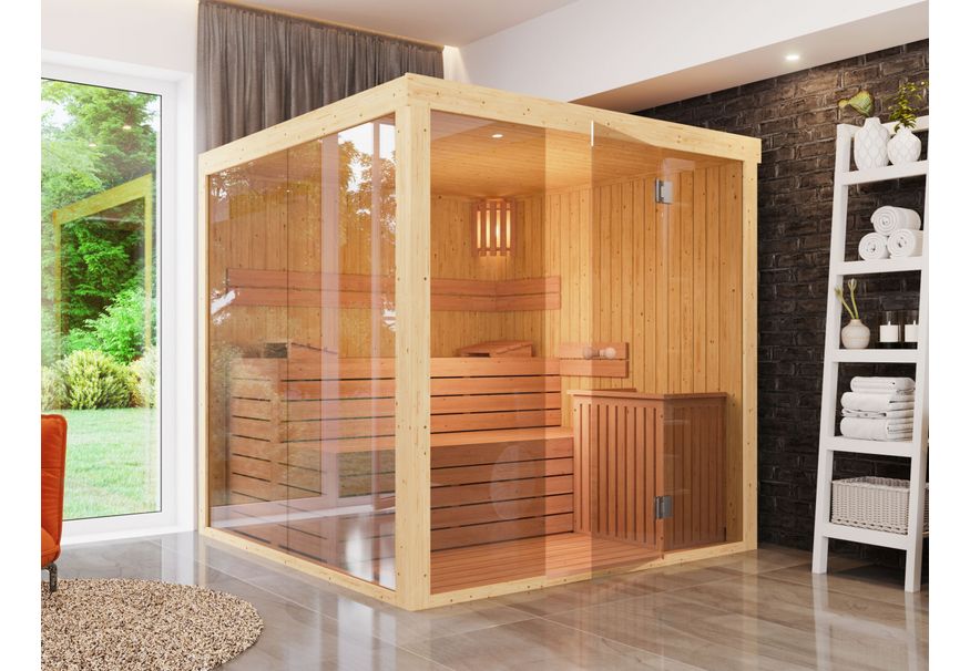 Azalp elementsauna Prisma 220x135 cm - vuren Foto van Azalp elementsauna Prisma 220x135 cm - vuren