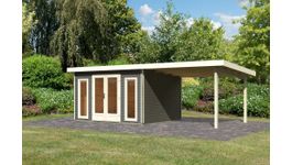 Karibu 31481 Radeburg 2 tuinhuis met overkapping - terragrijs Foto van Karibu 31481 Radeburg 2 tuinhuis met overkapping - terragrijs