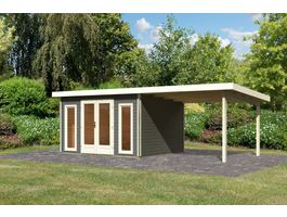 Karibu 31481 Radeburg 2 tuinhuis met overkapping - terragrijs Foto van Karibu 31481 Radeburg 2 tuinhuis met overkapping - terragrijs