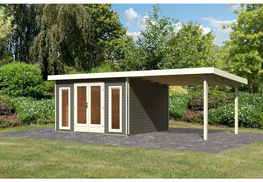 Karibu Radeburg 2 tuinhuis met overkapping 330 cm - terragrijs (31481) Foto van Karibu Radeburg 2 tuinhuis met overkapping 330 cm - terragrijs (31481)