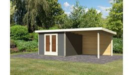 Karibu 31474 Radeburg 1 tuinhuis met overkapping - terragrijs Foto van Karibu 31474 Radeburg 1 tuinhuis met overkapping - terragrijs