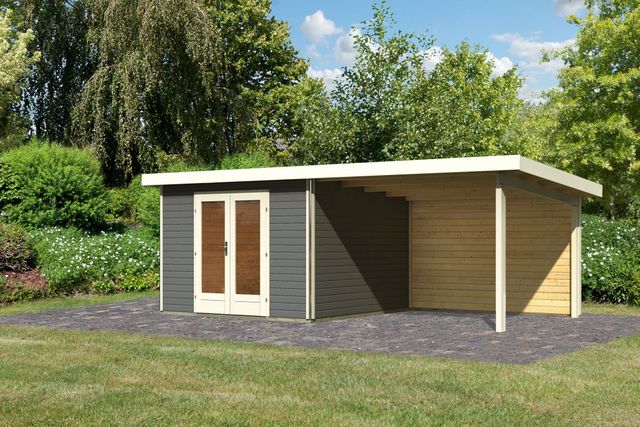 Karibu 31474 tuinhuis met overkapping Radeburg 1 - terragrijs