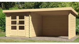 Karibu 73327 Bastrup 4 blokhut met overkapping Foto van Karibu 73327 Bastrup 4 blokhut met overkapping