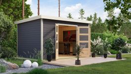 Karibu 12442 Pluto 7 tuinhuis - terragrijs|wit Foto van