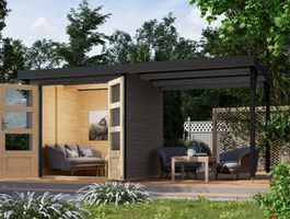 Foto van Karibu 93428 Jupiter 2 tuinhuis met overkapping - terragrijs|antraciet