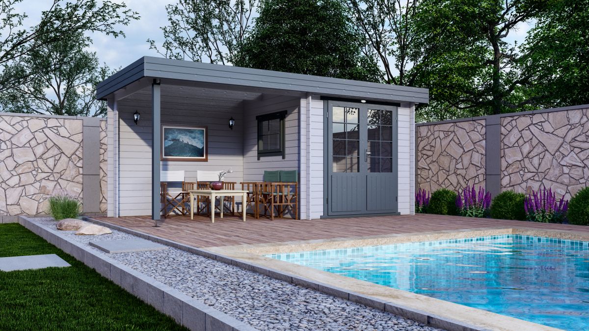 Interflex blokhut met overkapping 2526 Z - geverfd