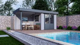 Interflex Blockhütte mit terrasse 2526 Z - gestrichen Foto von Interflex Blockhütte mit terrasse 2526 Z - gestrichen