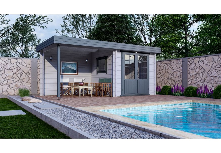 Interflex Blockhütte mit terrasse 2526 Z - exterieur gecoat Foto von Interflex Blockhütte mit terrasse 2526 Z - exterieur gecoat