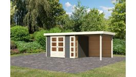 Karibu 9196 Kerko 5 tuinhuis met overkapping - terragrijs Foto van Karibu 9196 Kerko 5 tuinhuis met overkapping - terragrijs