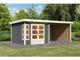 Foto von Karibu 31549 Kastorf 6 Gartenhaus mit Anbaudach - Terragrau