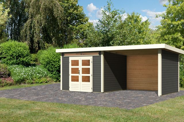 Karibu 9242 Kandern 6 tuinhuis met overkapping - terragrijs