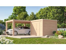 Foto van WoodAcademy carport met berging L-model Excellent