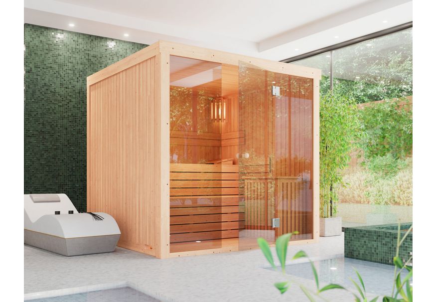 Azalp elementsauna Lumen 186x203 cm - elzen Foto van Azalp elementsauna Lumen 186x203 cm - elzen