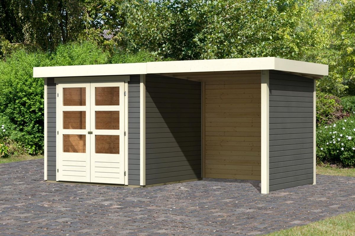 Karibu 82906 Askola 2 tuinhuis met overkapping - terragrijs