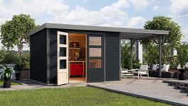 Foto van Karibu 12413 Jupiter 5 tuinhuis met overkapping - antraciet|grijsaluminium