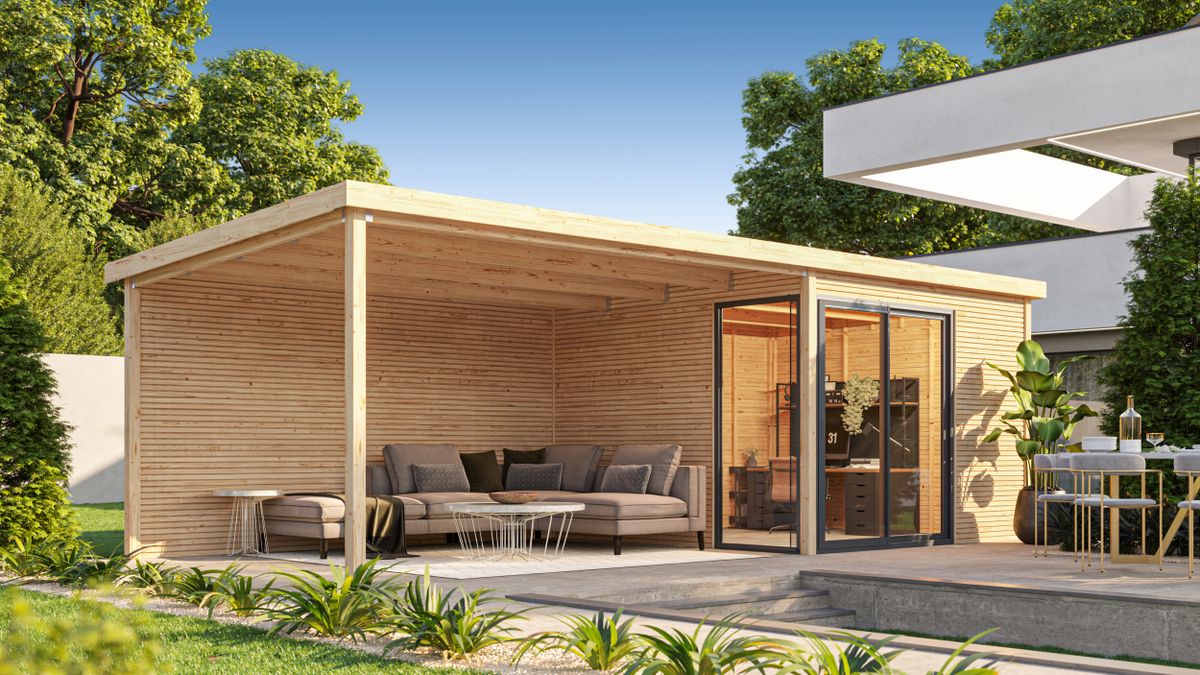 Solid Biarritz gartenhaus mit überdachung - Hochdruck imprägniert