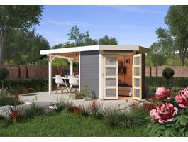 Foto von Karibu 78243 Goldendorf 3 Gartenhaus mit Anbaudach - Terragrau